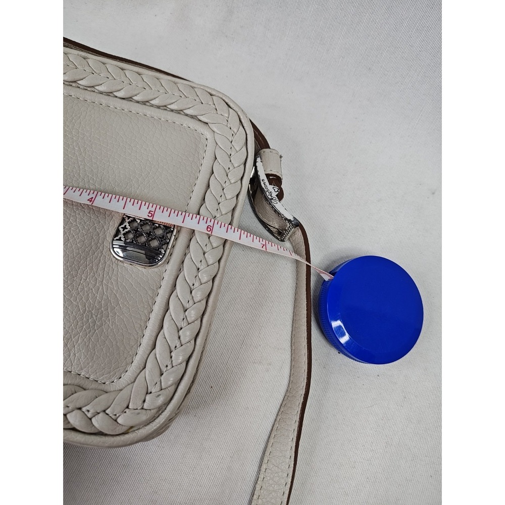 Brighton Cream Pebbled Leather Braided Trim Flap Crossbody Bag - Picture 14 of 16